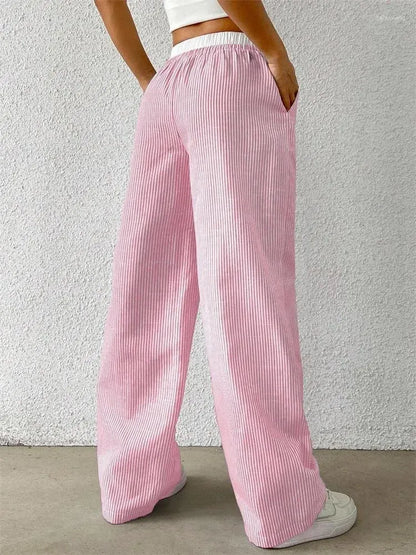 Pantalón Amplio con Piernas Anchas y Rayas Verticales para Mujer | Ideal para Uso Diario o Salidas