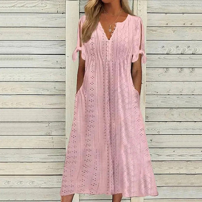 Vestido Con Corte Fluido Y Mangas Con Lazo Para Mujer | Ideal Para Uso Diario Y Actividades Informales