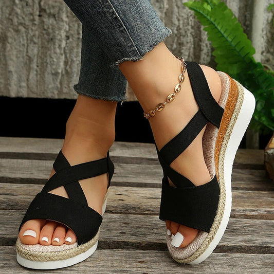 Sandalias con Cuña y Tiras Cruzadas para Mujer | Ideales para Uso Diario en Verano