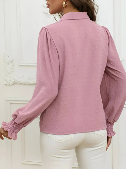 Blusa Con Patrón Swiss Dot Y Mangas Farol Para Mujer | Ideal Para Trabajo Y Uso Diario