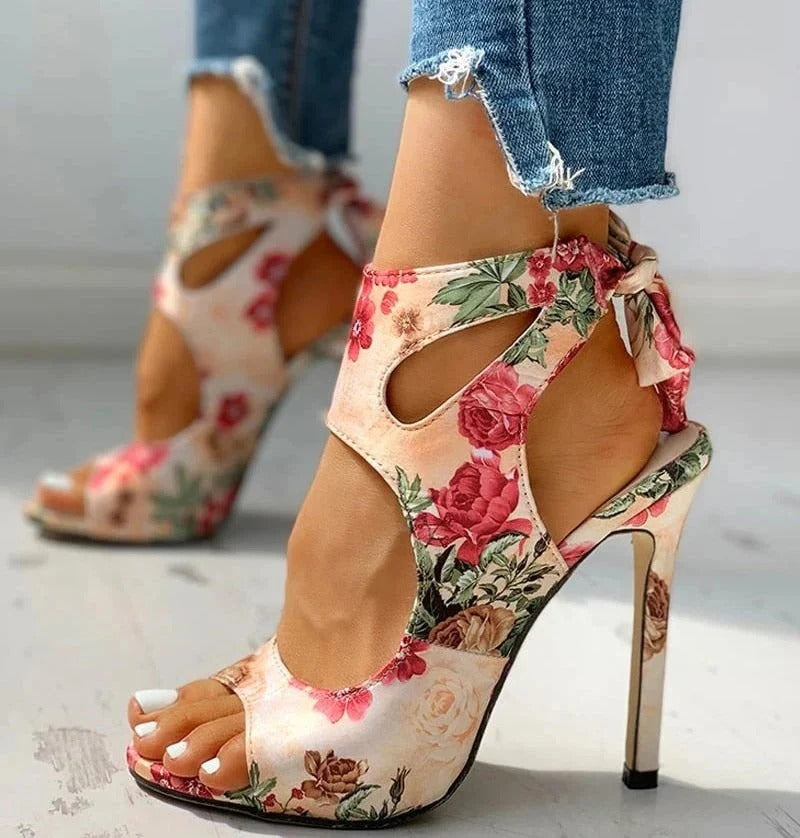 Sandalias de Tacón con Punta Abierta y Cordones al Tobillo para Mujer | Ideales para Eventos y Salidas Nocturnas