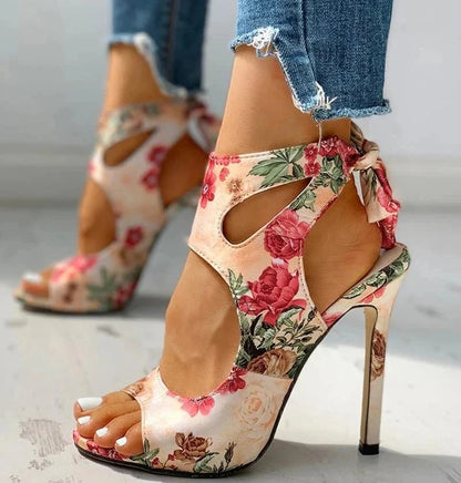 Sandalias de Tacón con Punta Abierta y Cordones al Tobillo para Mujer | Ideales para Eventos y Salidas Nocturnas