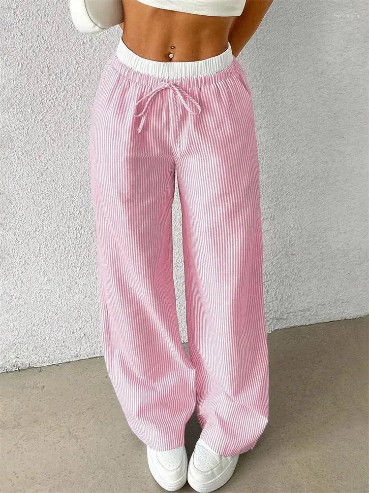 Pantalón Amplio con Piernas Anchas y Rayas Verticales para Mujer | Ideal para Uso Diario o Salidas