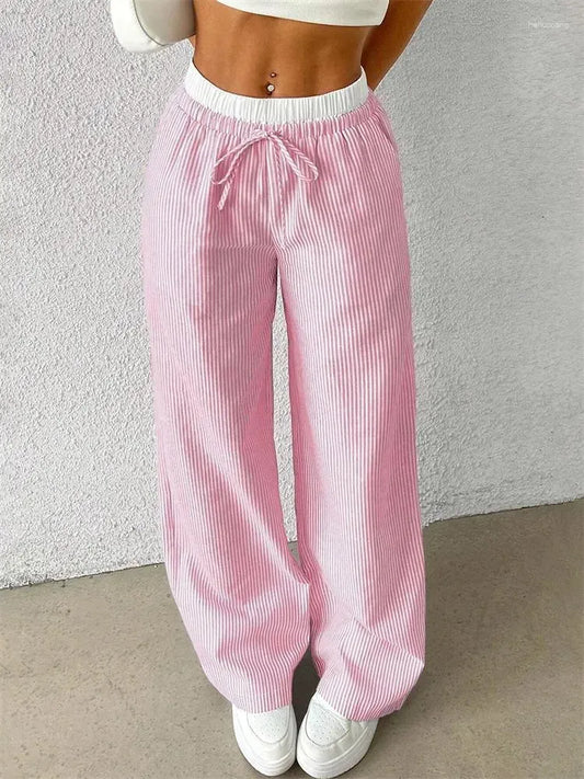 Pantalón Amplio con Piernas Anchas y Rayas Verticales para Mujer | Ideal para Uso Diario o Salidas