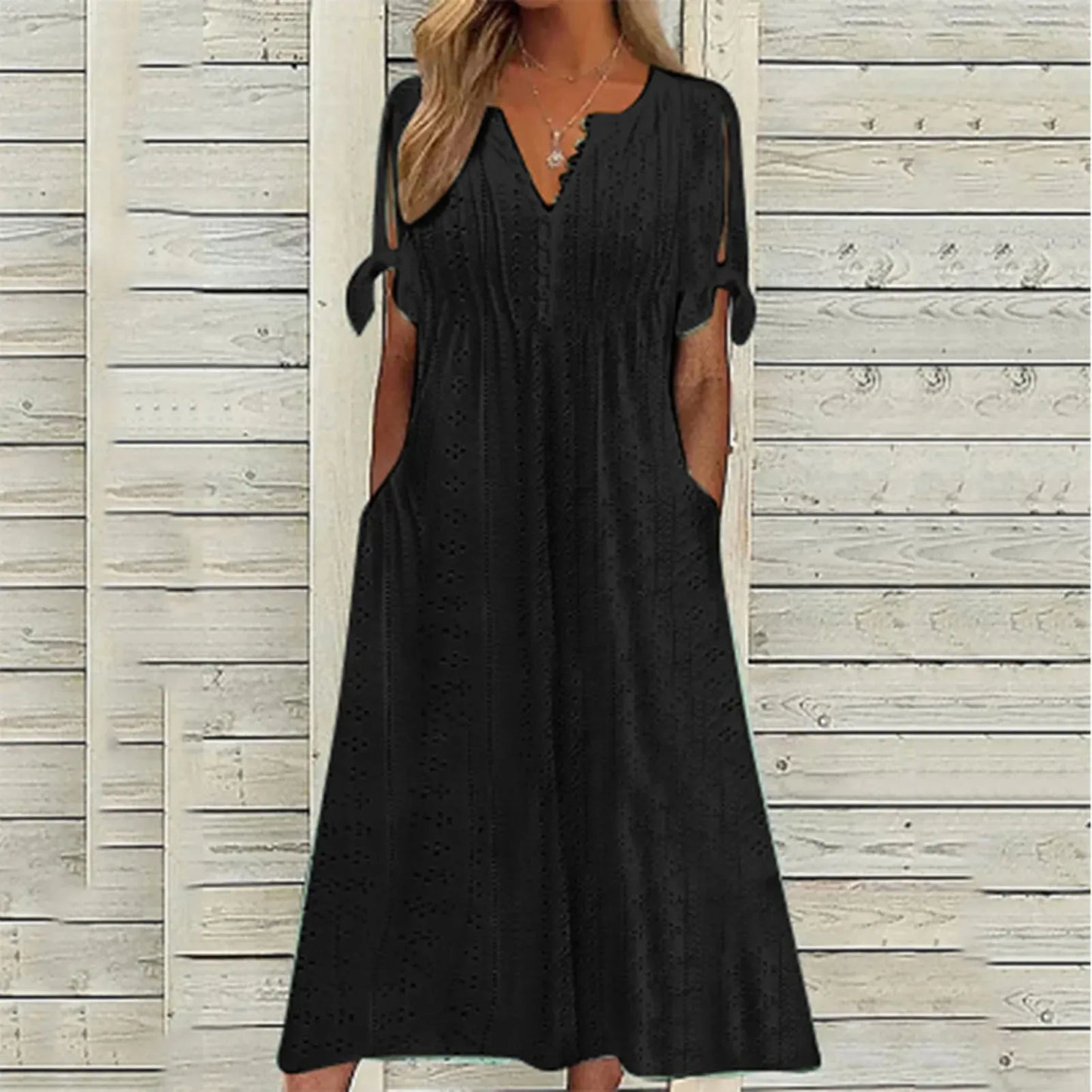 Vestido Con Corte Fluido Y Mangas Con Lazo Para Mujer | Ideal Para Uso Diario Y Actividades Informales