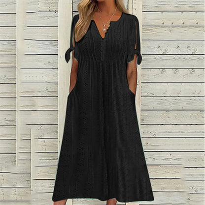 Vestido Con Corte Fluido Y Mangas Con Lazo Para Mujer | Ideal Para Uso Diario Y Actividades Informales
