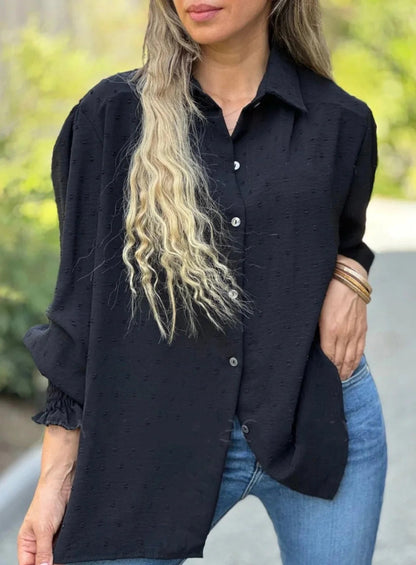 Blusa Con Patrón Swiss Dot Y Mangas Farol Para Mujer | Ideal Para Trabajo Y Uso Diario