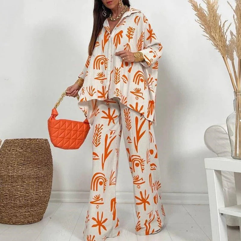 Conjunto Dos Piezas Para Mujer: Top Abotonado y Pantalón de Pierna Ancha | Ideal Para Ocasiones Casual