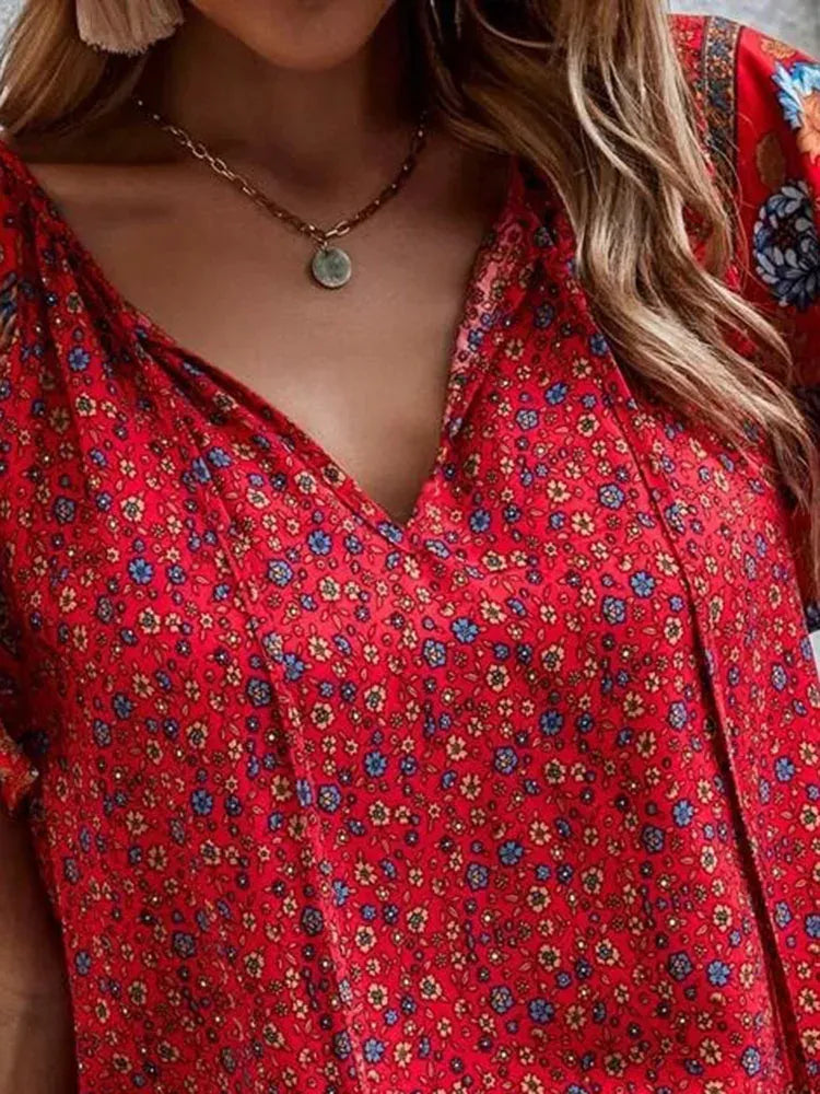 Top De Manga Corta Con Estampado Floral Para Mujer | Ideal Para Uso Diario