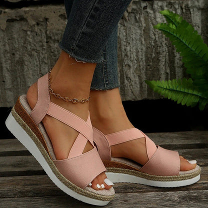 Sandalias con Cuña y Tiras Cruzadas para Mujer | Ideales para Uso Diario en Verano