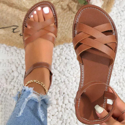 Sandalias con estructura de tiras cruzadas y cierre en el tobillo para mujeres | Ideal para verano y uso diario