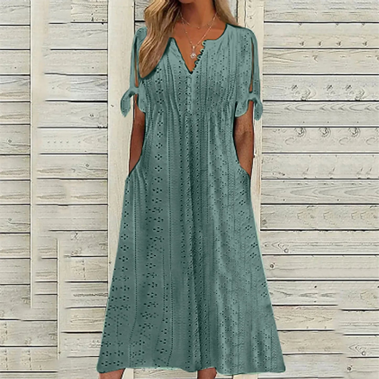 Vestido Con Corte Fluido Y Mangas Con Lazo Para Mujer | Ideal Para Uso Diario Y Actividades Informales