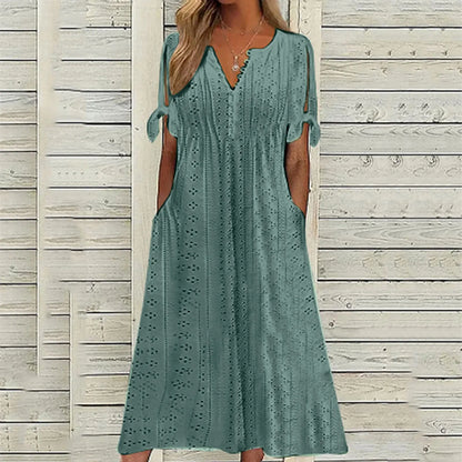 Vestido Con Corte Fluido Y Mangas Con Lazo Para Mujer | Ideal Para Uso Diario Y Actividades Informales