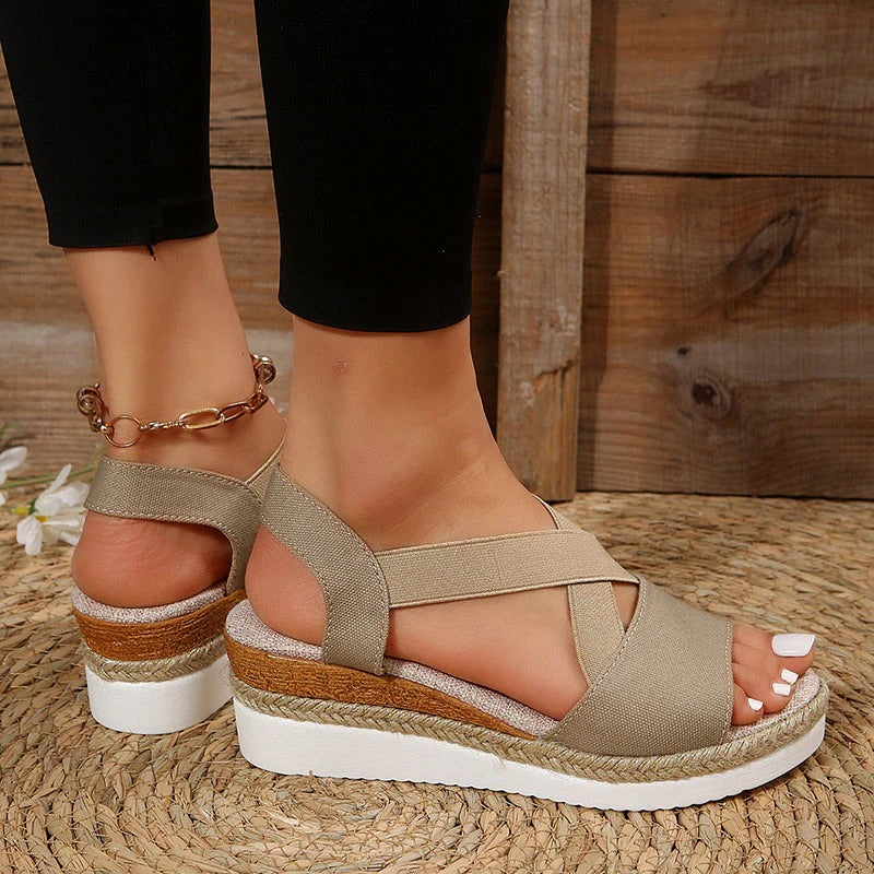 Sandalias con Cuña y Tiras Cruzadas para Mujer | Ideales para Uso Diario en Verano