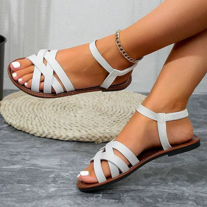 Sandalias con estructura de tiras cruzadas y cierre en el tobillo para mujeres | Ideal para verano y uso diario