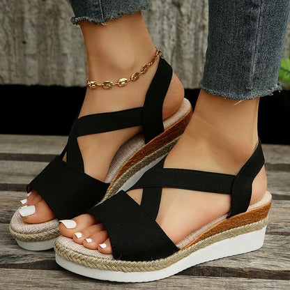 Sandalias con Cuña y Tiras Cruzadas para Mujer | Ideales para Uso Diario en Verano
