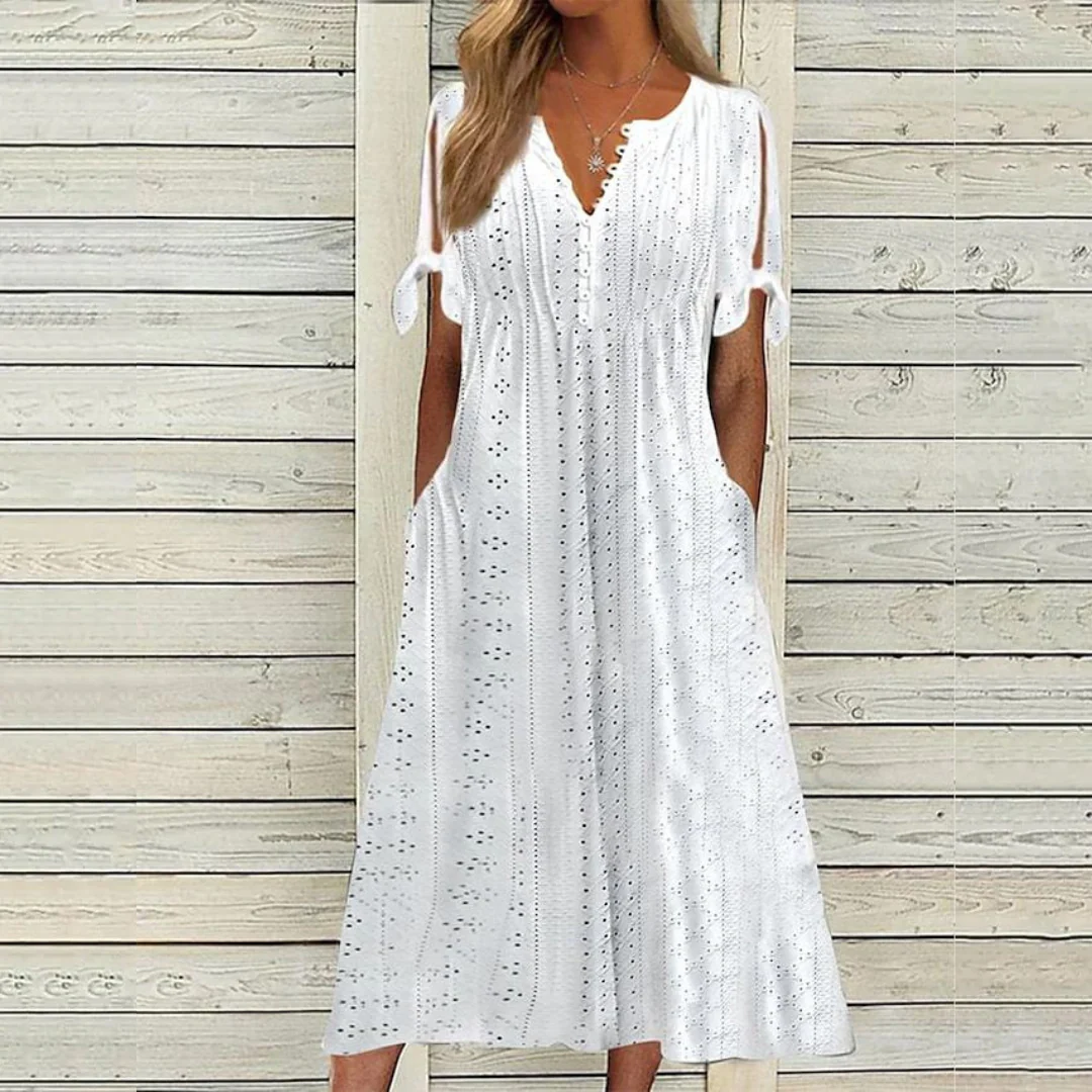 Vestido Con Corte Fluido Y Mangas Con Lazo Para Mujer | Ideal Para Uso Diario Y Actividades Informales
