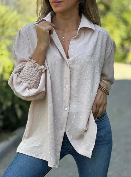 Blusa Con Patrón Swiss Dot Y Mangas Farol Para Mujer | Ideal Para Trabajo Y Uso Diario