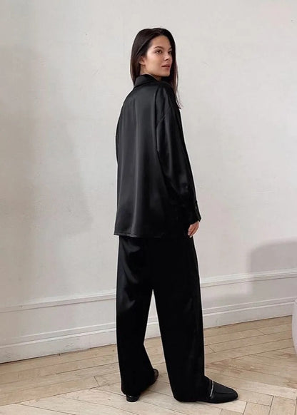 Conjunto De Dos Piezas Con Camisa Abotonada y Pantalón De Pierna Ancha para Adultos | Ideal para Uso Diario Y Descanso