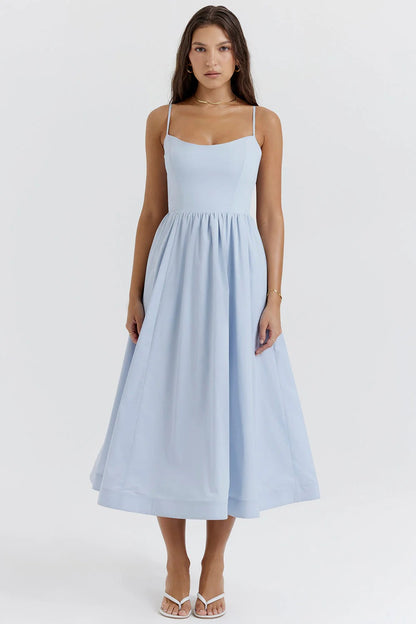 Vestido Midi Con Corte En A Sin Mangas Y Espalda Descubierta Para Mujer | Ideal Para Uso Diario Y Ocasiones