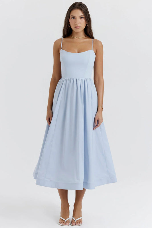 Vestido Midi Con Corte En A Sin Mangas Y Espalda Descubierta Para Mujer | Ideal Para Uso Diario Y Ocasiones