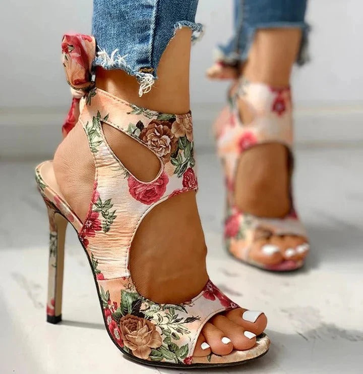 Sandalias de Tacón con Punta Abierta y Cordones al Tobillo para Mujer | Ideales para Eventos y Salidas Nocturnas