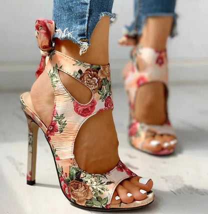 Sandalias de Tacón con Punta Abierta y Cordones al Tobillo para Mujer | Ideales para Eventos y Salidas Nocturnas