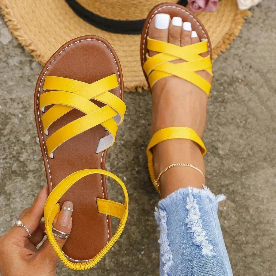 Sandalias con estructura de tiras cruzadas y cierre en el tobillo para mujeres | Ideal para verano y uso diario