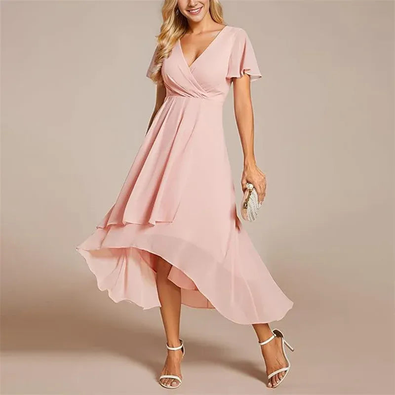 Vestido Con Escote En V Y Corte En A Con Bajo Asimétrico Para Mujer | Ideal Para Uso Diario Y Eventos