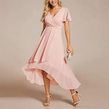 Vestido Con Escote En V Y Corte En A Con Bajo Asimétrico Para Mujer | Ideal Para Uso Diario Y Eventos