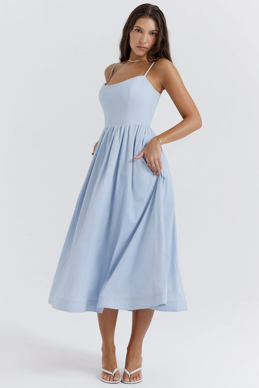 Vestido Midi Con Corte En A Sin Mangas Y Espalda Descubierta Para Mujer | Ideal Para Uso Diario Y Ocasiones