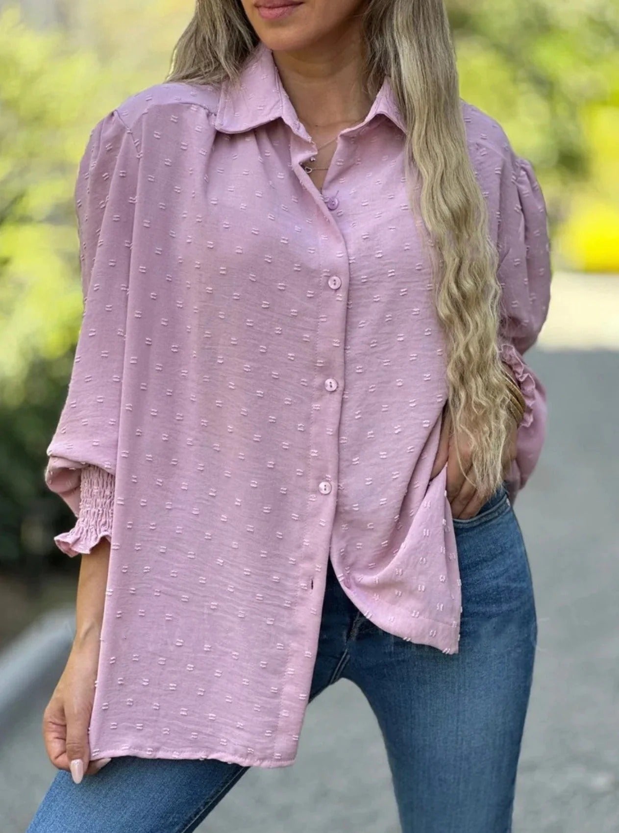 Blusa Con Patrón Swiss Dot Y Mangas Farol Para Mujer | Ideal Para Trabajo Y Uso Diario