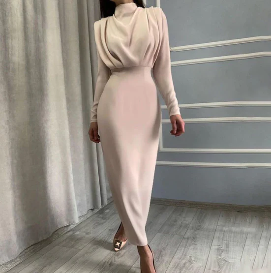 Vestido Largo Con Manga Larga Y Cintura Definida Para Mujer | Ideal Para Eventos Y Ocasiones Formales