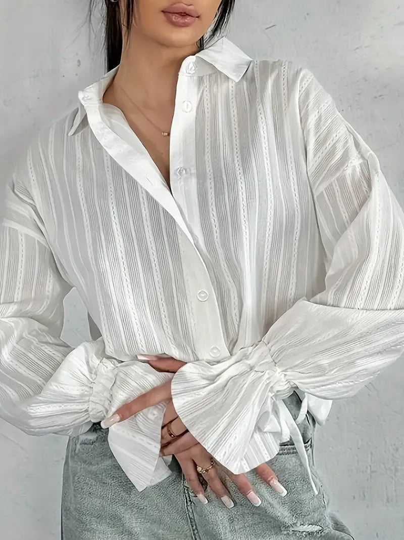 Blusa Con Detalle De Encaje Vertical Y Botones Para Mujer | Ideal Para Trabajo Y Uso Diario