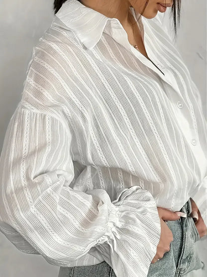 Blusa Con Detalle De Encaje Vertical Y Botones Para Mujer | Ideal Para Trabajo Y Uso Diario