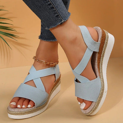 Sandalias con Cuña y Tiras Cruzadas para Mujer | Ideales para Uso Diario en Verano