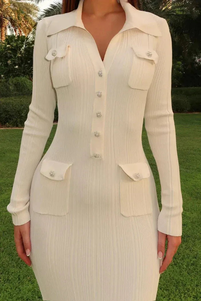 Vestido Midi Con Punto Acanalado Y Falda Godet Plisada Para Mujer | Ideal Para Uso Diario Y Ocasiones