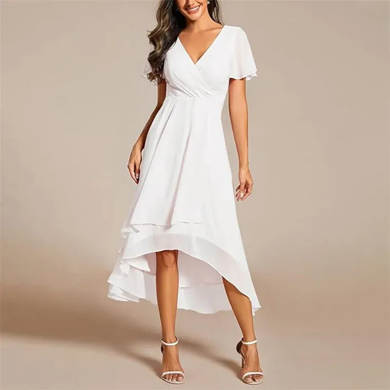 Vestido Con Escote En V Y Corte En A Con Bajo Asimétrico Para Mujer | Ideal Para Uso Diario Y Eventos
