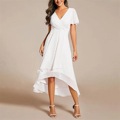 Vestido Con Escote En V Y Corte En A Con Bajo Asimétrico Para Mujer | Ideal Para Uso Diario Y Eventos