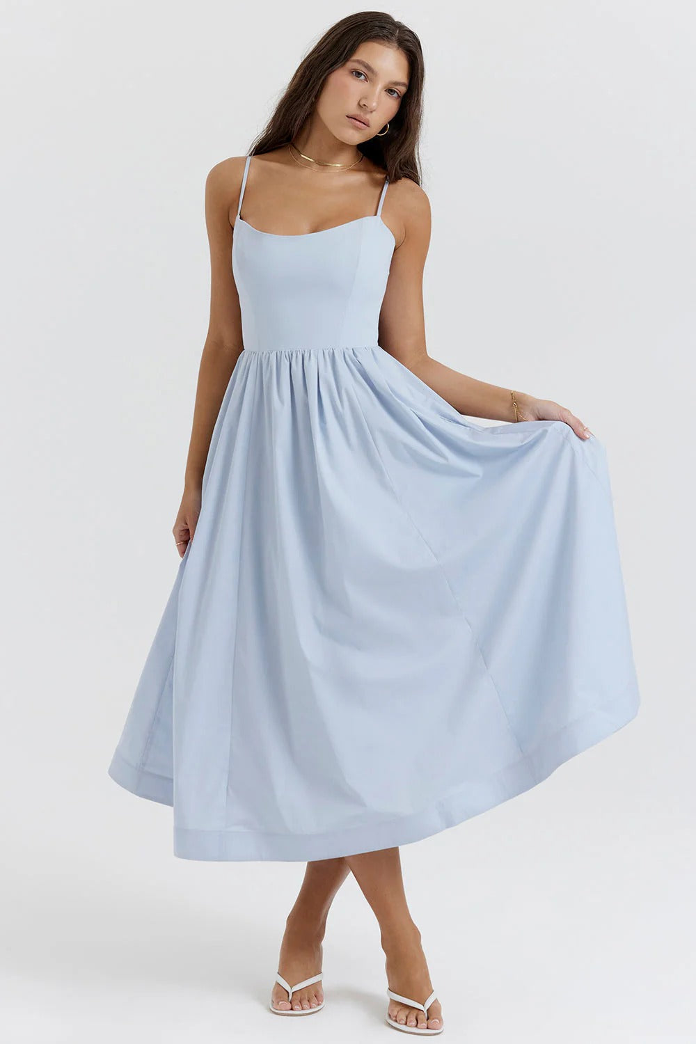 Vestido Midi Con Corte En A Sin Mangas Y Espalda Descubierta Para Mujer | Ideal Para Uso Diario Y Ocasiones