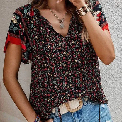 Top De Manga Corta Con Estampado Floral Para Mujer | Ideal Para Uso Diario