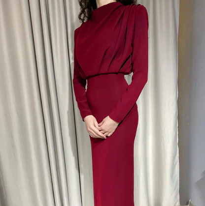 Vestido Largo Con Manga Larga Y Cintura Definida Para Mujer | Ideal Para Eventos Y Ocasiones Formales