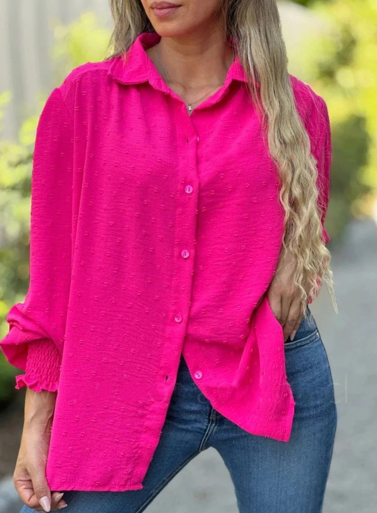 Blusa Con Patrón Swiss Dot Y Mangas Farol Para Mujer | Ideal Para Trabajo Y Uso Diario