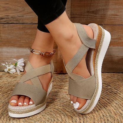 Sandalias con Cuña y Tiras Cruzadas para Mujer | Ideales para Uso Diario en Verano