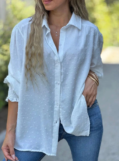 Blusa Con Patrón Swiss Dot Y Mangas Farol Para Mujer | Ideal Para Trabajo Y Uso Diario