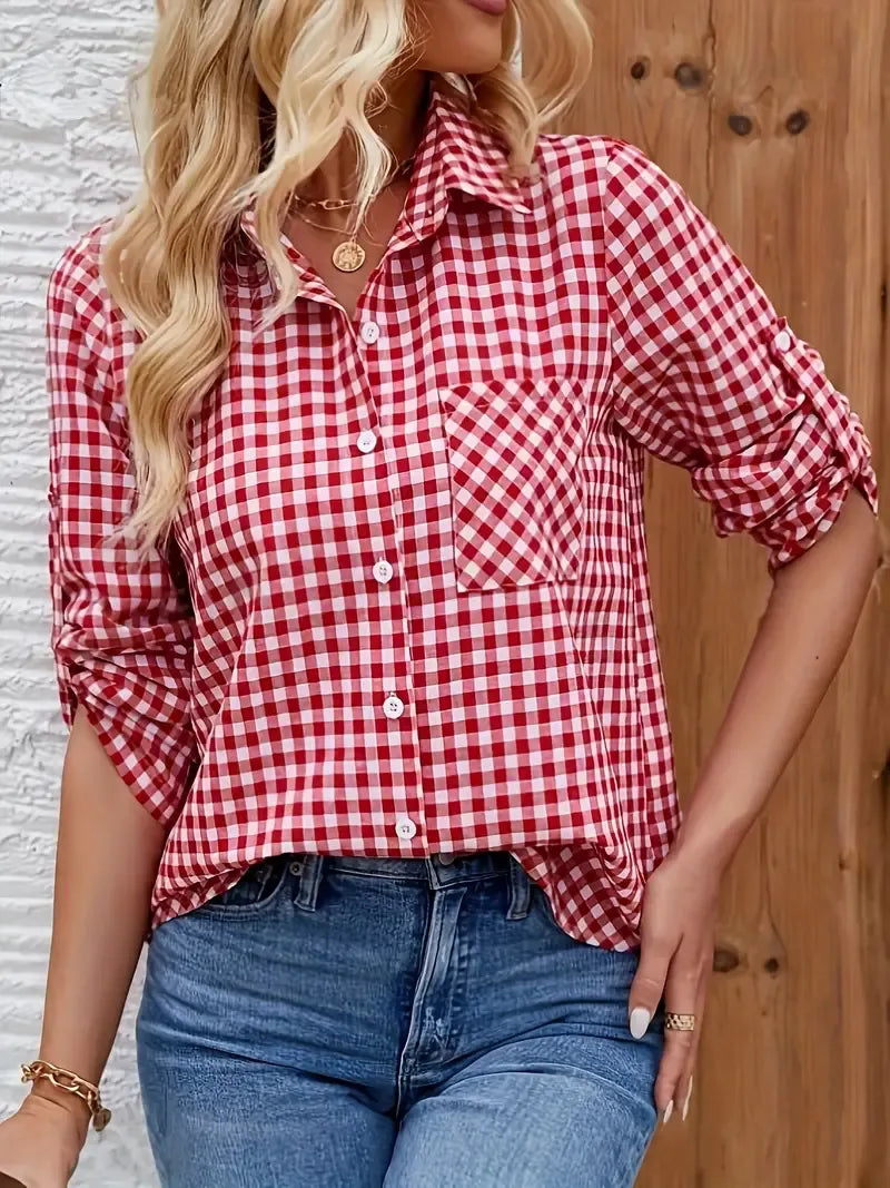 Camisa De Manga Larga Con Estampado De Cuadros Para Mujer | Ideal Para Uso Diario