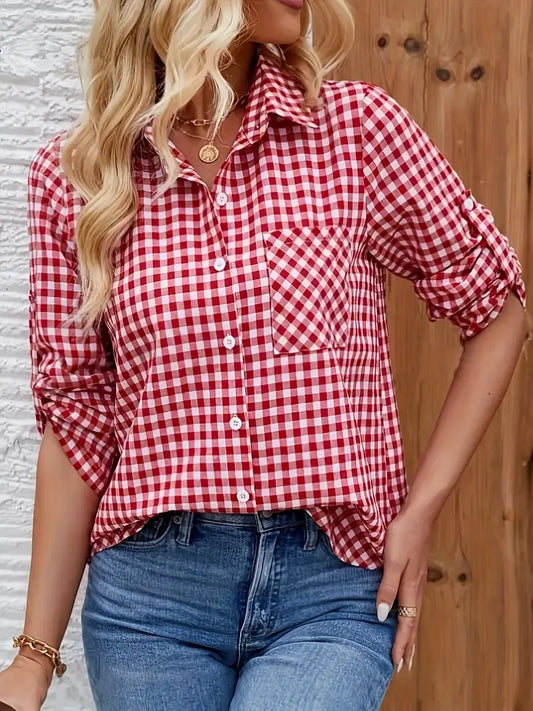 Camisa De Manga Larga Con Estampado De Cuadros Para Mujer | Ideal Para Uso Diario