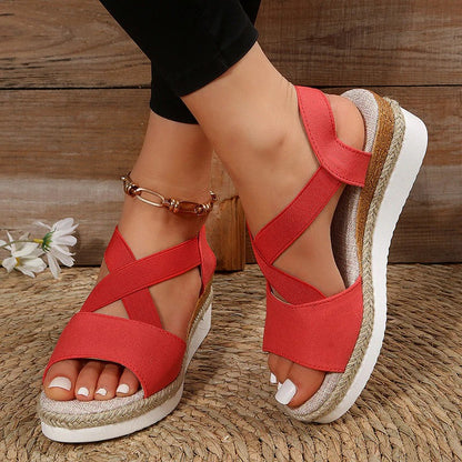 Sandalias con Cuña y Tiras Cruzadas para Mujer | Ideales para Uso Diario en Verano