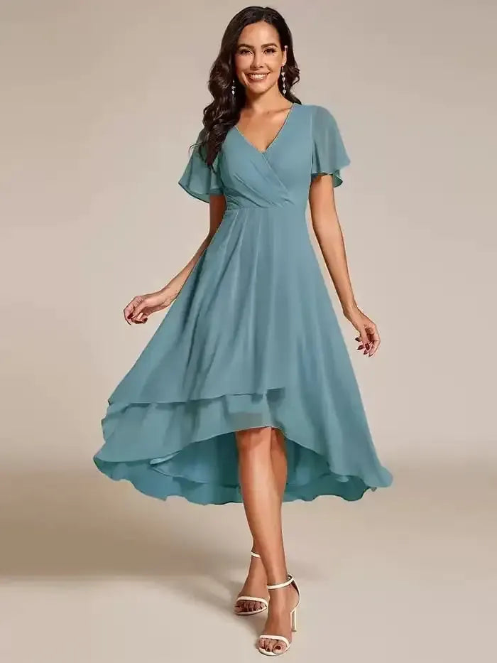 Vestido Con Escote En V Y Corte En A Con Bajo Asimétrico Para Mujer | Ideal Para Uso Diario Y Eventos
