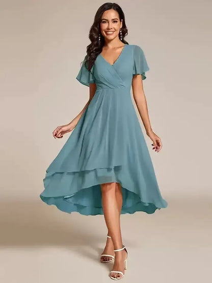 Vestido Con Escote En V Y Corte En A Con Bajo Asimétrico Para Mujer | Ideal Para Uso Diario Y Eventos